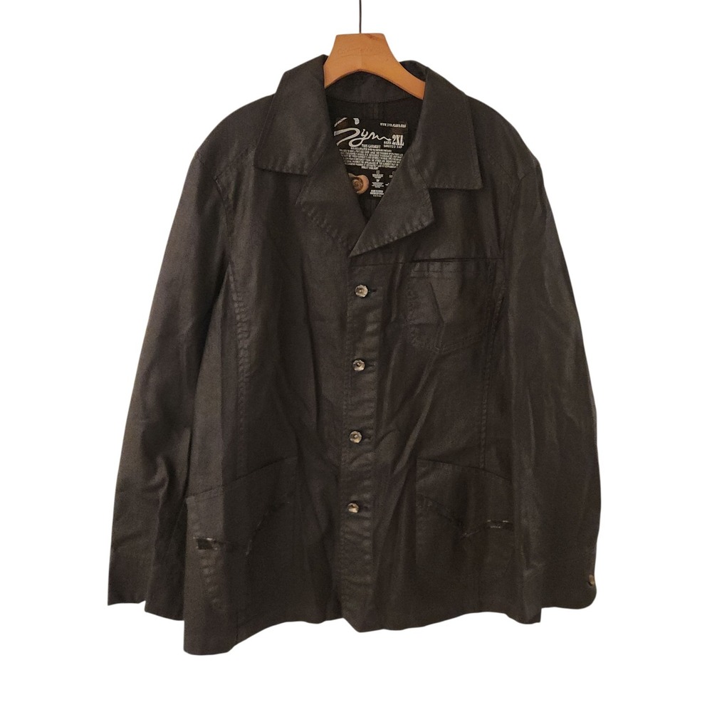 SYN Jeans Waxed Denim Jacket Black Mid Length Blazer Biker Buttons Mens 2XL NEW